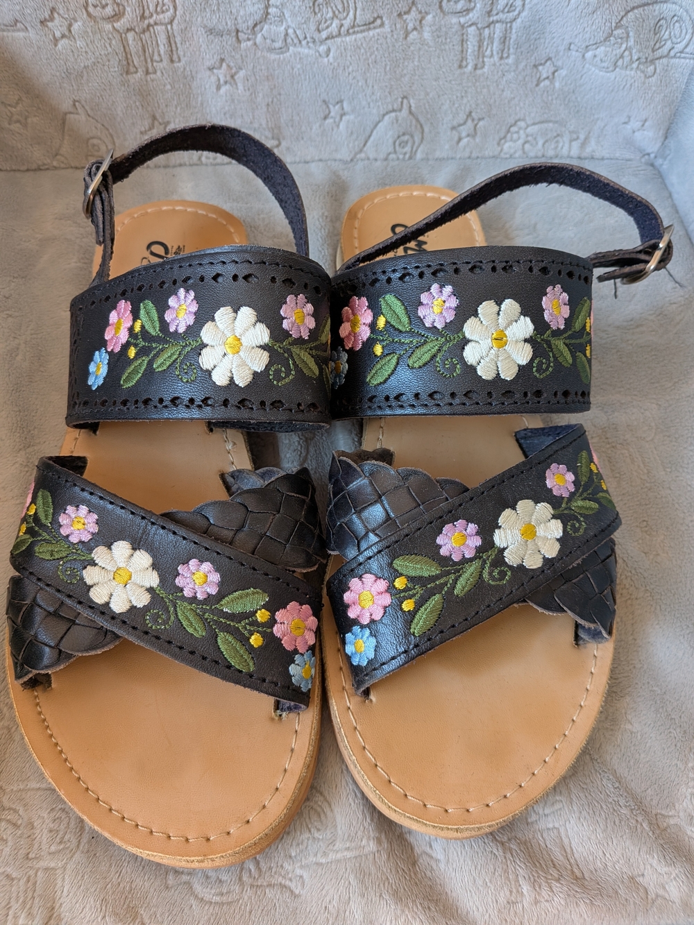 Floral Black Mexican Huarache Sandals